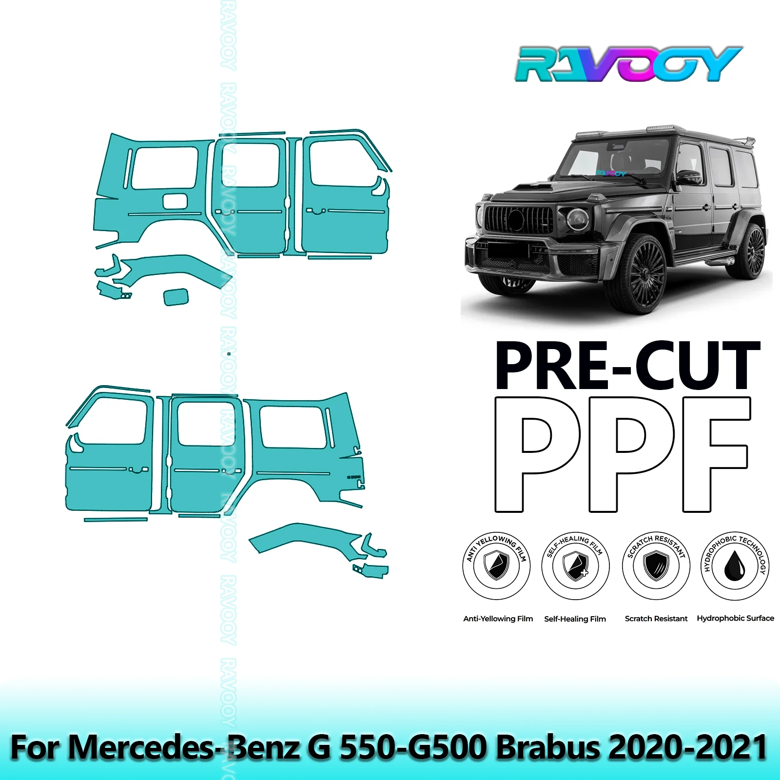 لمرسيدس بنز G 550-G500 Brabus 2020-2021 8.5mil واضح ماتي قبل قطع باب PPF ومجموعة عمود A/B مجموعة طبقة حماية الطلاء من البولي يوريثان #1