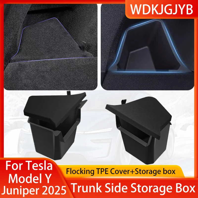 For New Tesla Model Y Juniper Launch 2025 Car Trunk Side Left Right Tidying Packet Storage Box Flocking Mat Cover Organizer