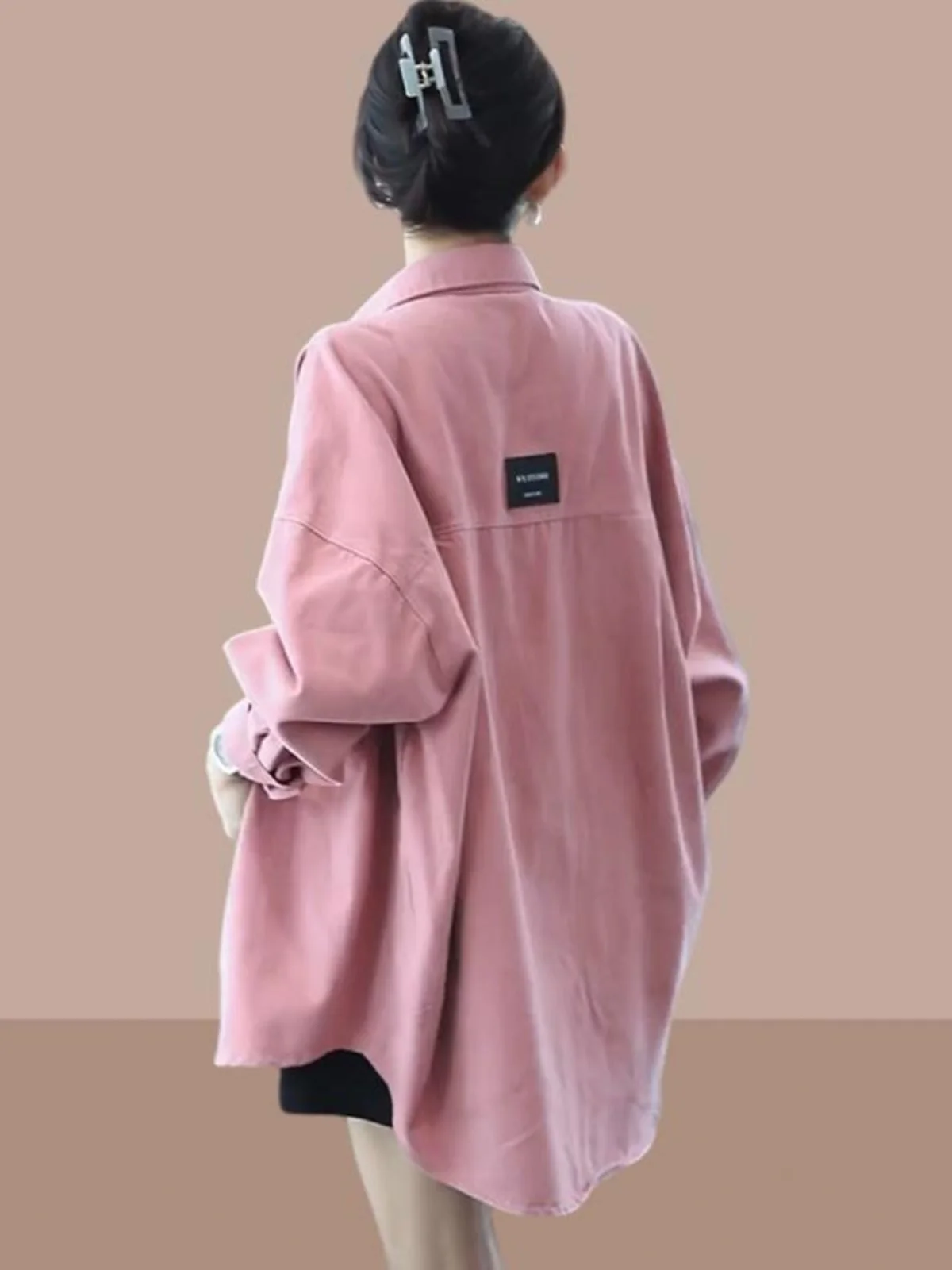 

Casual Denim Shirt Jacket Women's Spring Autumn Small Size Trendy Loose Fit Korean Style Button Detail Long Sleeve Pure Color