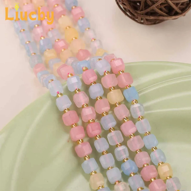 Pink Morgan Natural Stone Multi Sided Square Sheet Bead For Jewelry Making DIY Keychain Necklace Earrings 15'' Strand 6/8/10MM