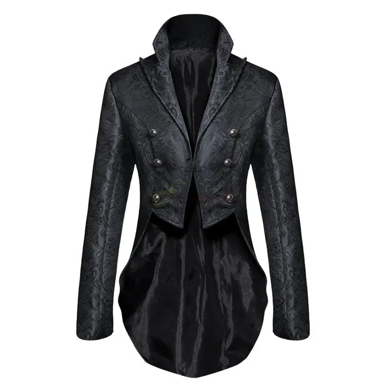 Mens Medieval Gothic Jacquard Tailcoat Halloween Stage Show Costumes For Men Irregular Hem Steampunk Victorian Tailcoat Jacket