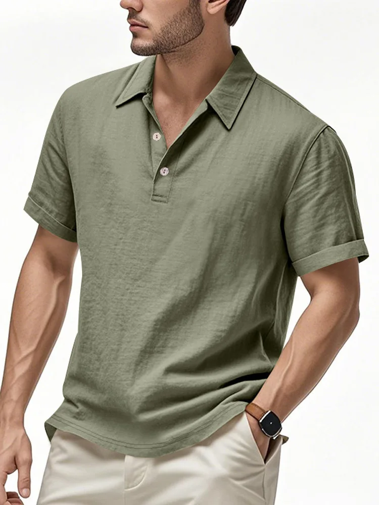 Solid Men's Breathable Linen Polo Shirts 2026 Summer Fashion Lapel Collar Short Sleeve Casual Daily Wear Tshirts Man Clothes 3XL