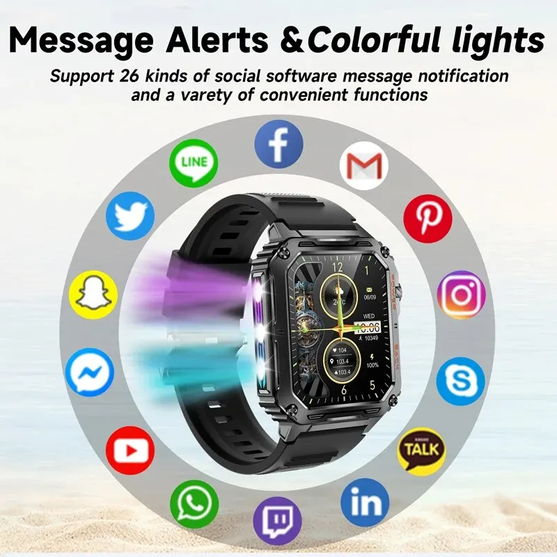 Relojes inteligentes deportivos para exteriores, pulsera con luz LED colorida de 1,91 \