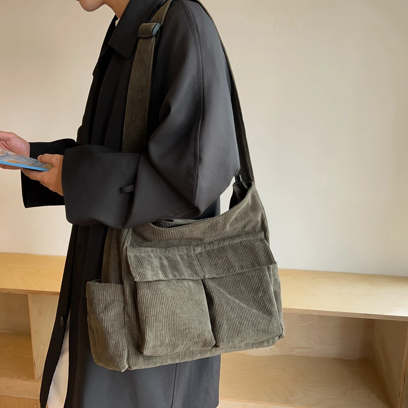 Large Capacity Corduroy Shoulder Bags Solid Soft Cotton Leisure Or Travel Bag for Women Fashion  Satchels Winter Package 2023