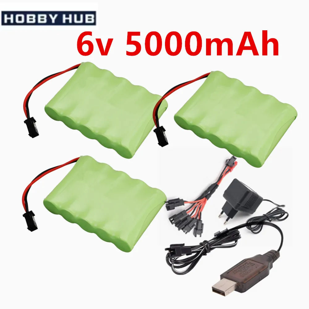 6V 5000mAh NiMH-Akku mit USB-Ladegerät für RC-Spielzeugautos, Panzer, LKW, Roboter, Waffen, Boote, AA Ni-MH 6V wiederaufladbarer Akku-Pack