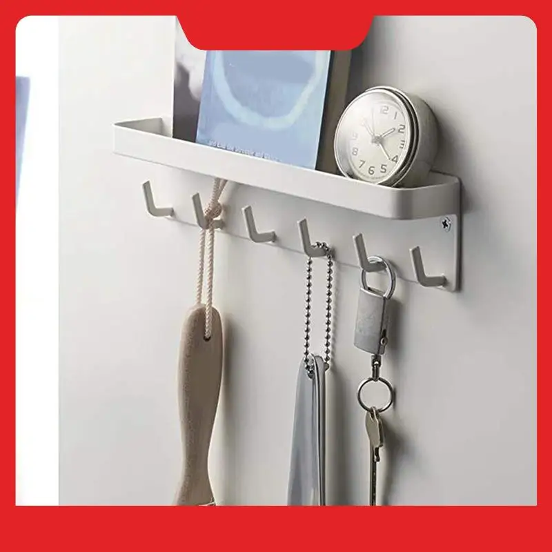 Key Ring,Wall Keychain,With Shelf,Key Tray With Shelf And 6 Self-Adhesive Hooks,Key Bar For Office Bathroom