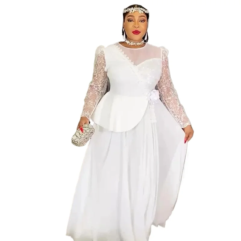 

Элегантное африканское кружевное свадебное платье для женщин, длинный макси-кафтан, мусульманская мода, абайя Дашики, элегантный турецкий стиль