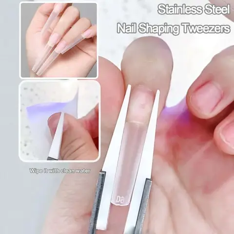 Ceramic Head Stainless Steel Nail Shaping Tweezers Cross Straight Nails Clip Pincher Diamond Picker Professional Manicure Tools