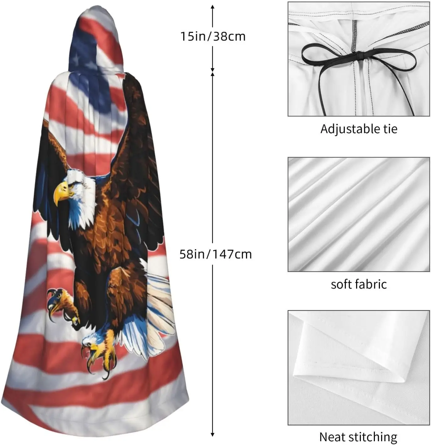 Mantello con cappuccio con stampa bandiera Mantello universale per adulti Costume da strega Costumi di Halloween Mantello di carnevale mantiene caldo Resistente all'acqua