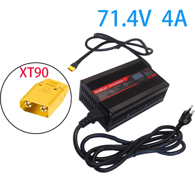 OHRIJA 71,4 V 4A Ladegerät Smart Aluminiumgehäuse ist geeignet für 17S 62,9 V LCD-Display Li-Ion Lipo Akku OLED Display Schnellladegerät 7