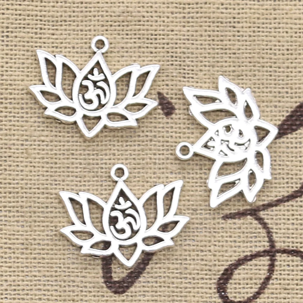 20pcs Charms Lotus Flower Yoga Om 21x17mm Antique Silver Color Pendants DIYCrafts Making Findings Handmade Tibetan Jewelry