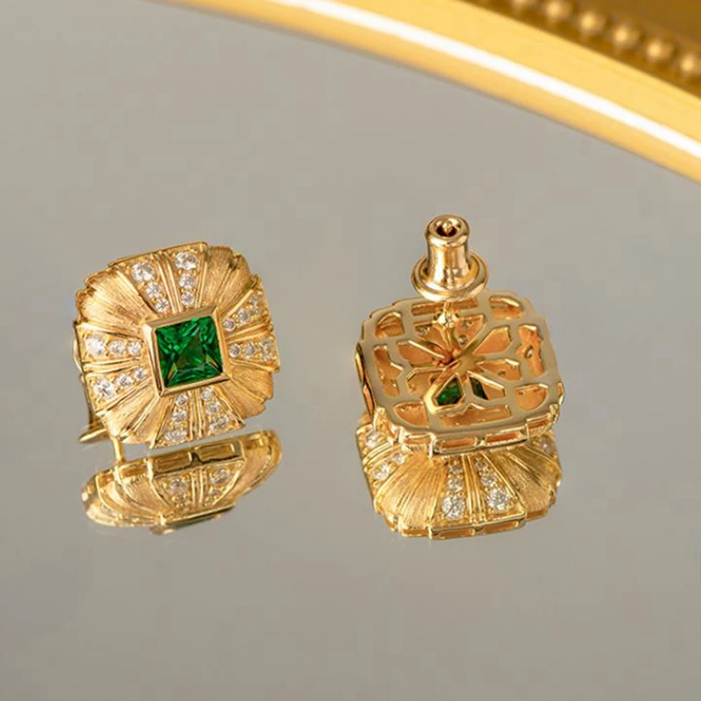 Wong Rain Vintage 18K Gold Plated 925 Sterling Silver Emerald Gemstone Earrings for Women Ear Studs Fine Jewelry Gifts Wholesale