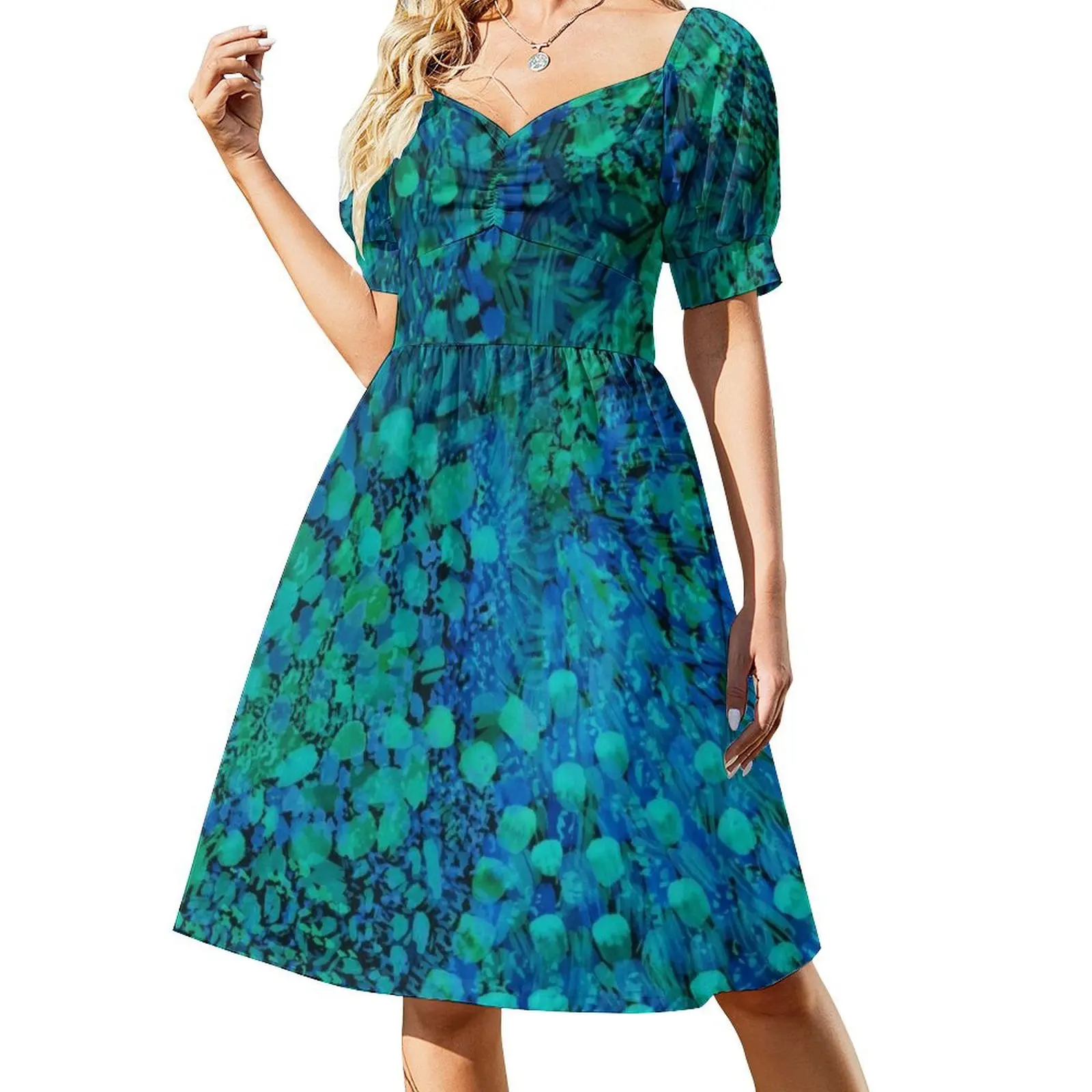 

Peacock Watercolor Painting Short Sleeved Dress women dresses Evening dresses Dress