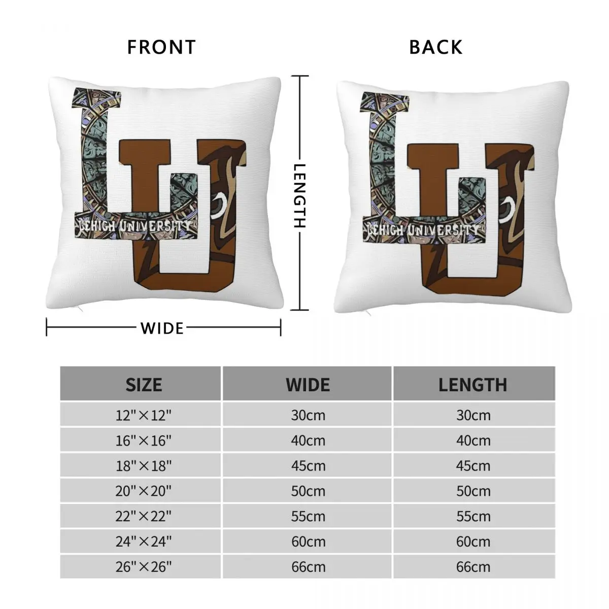 Lehigh University Square Pillowcase Polyester Linen Velvet Printed Zip Decor Home Cushion Case Wholesale