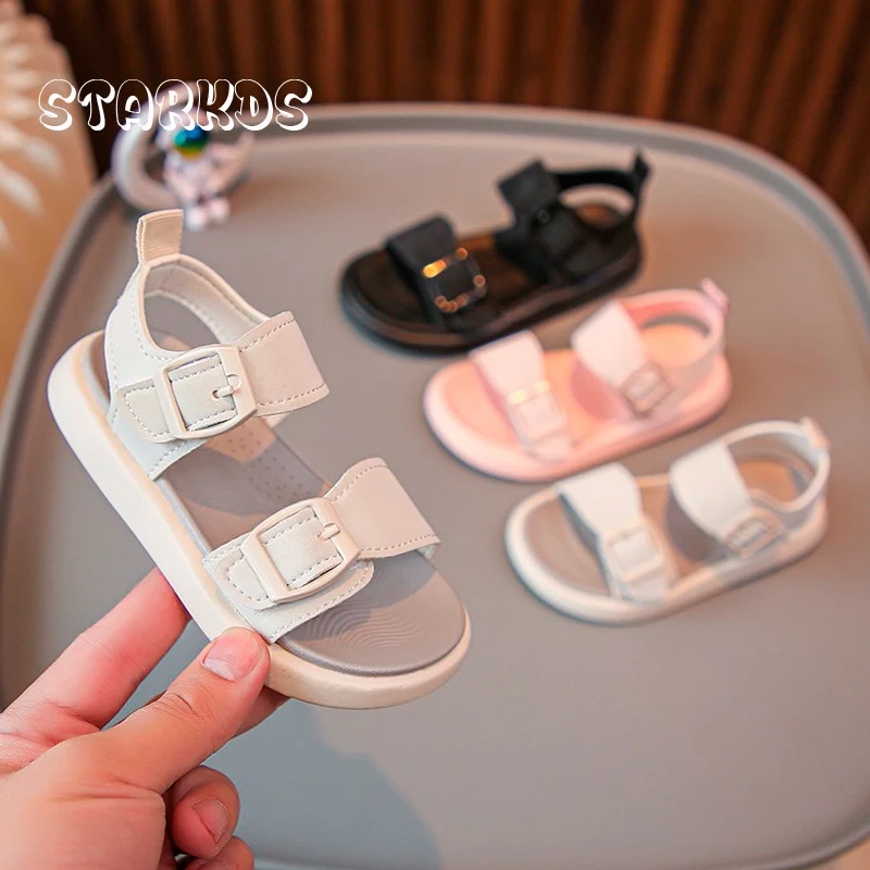 

Soft Microfiber Leather Sandals Kids PU Footbed Beach Shoes Baby Girl Light Wight Buckle Strap Sandalias Boy Summer Casual Flats