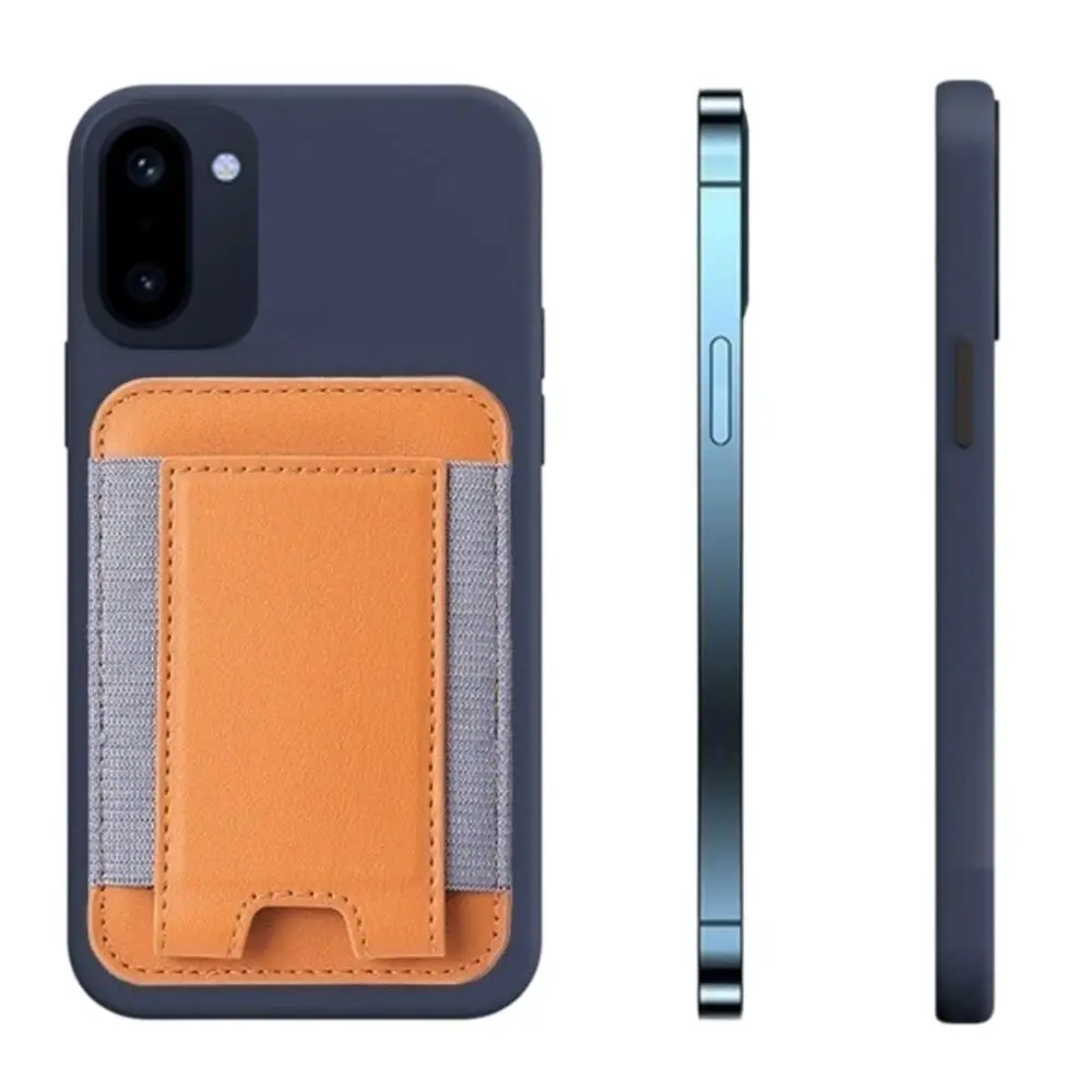Magnetic Card Holder Solid Color PU Leather Card Storage Bag Convenient Cell Phone Cardholder for Iphone 13 14 15 16 17 Pro