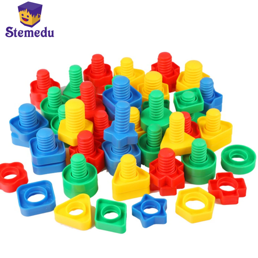 8/16 Sets Screw Building Blocks Match Puzzle Gift for Children Infant Montessori Nut Shape Color Recognize Educational Toys