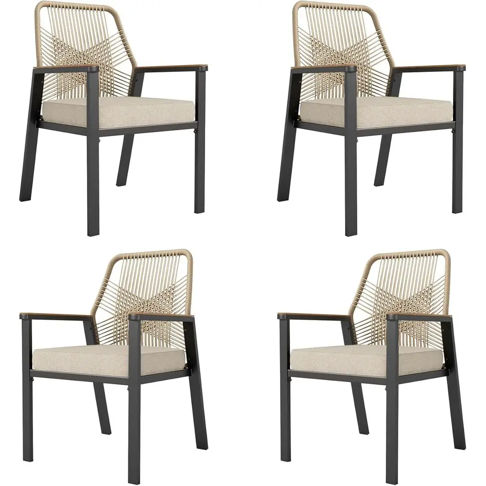 

Set of 4 All-Weather Wrought Iron Rattan Dining Chairs for Patio, Garden, or Deck