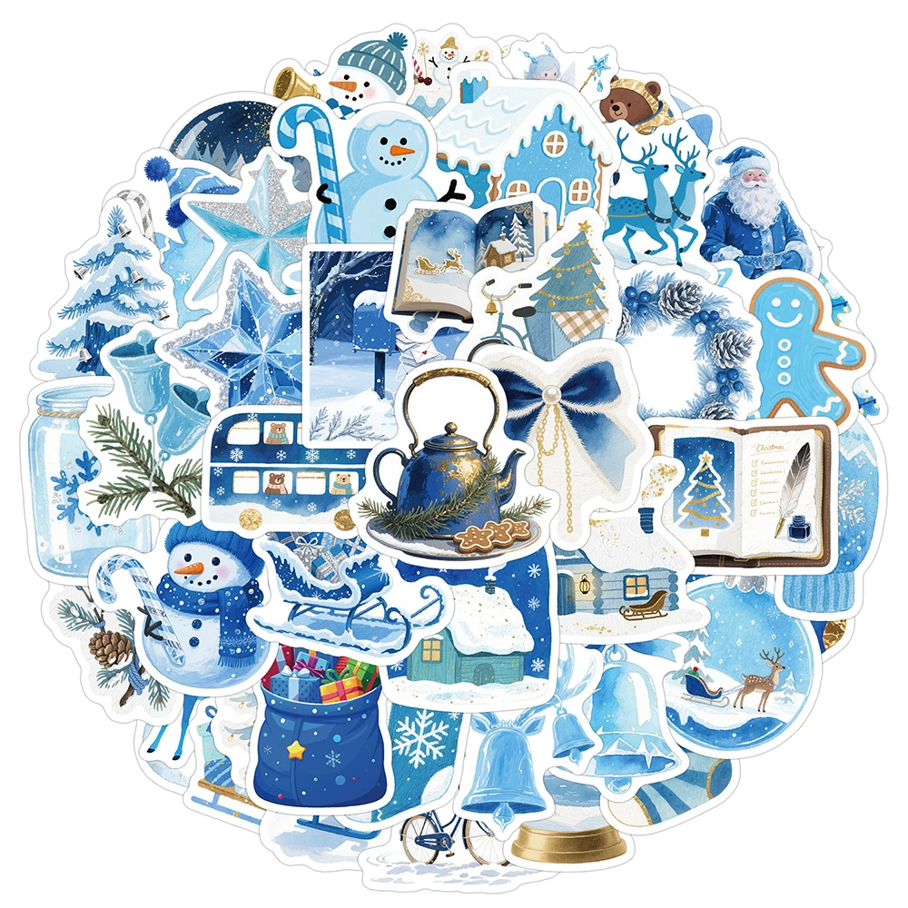 

10/30/50pcs Funny Blue Ice Snow Christmas Stickers Cute Creative Cartoon Decals Luggage Notebook Phone Guitar Sticker Decoration