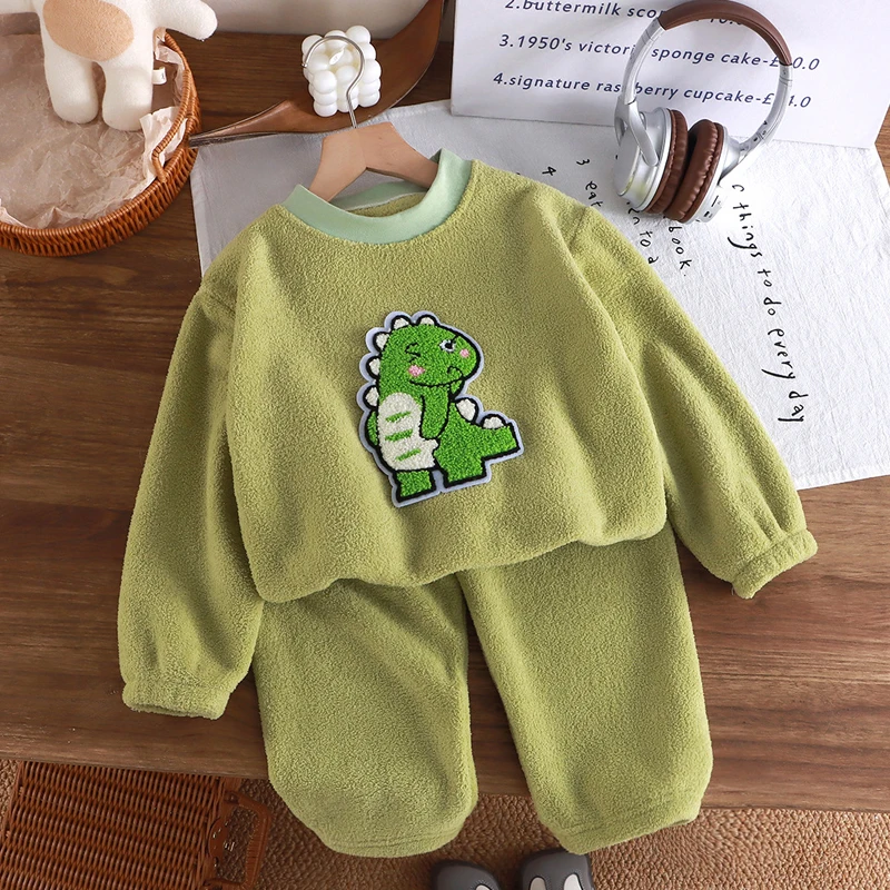 الشتاء الفانيلا الاطفال مجموعات الصلبة الدافئة الأطفال منامة مجموعات Homewear قطعتين مجموعة للطفل الفتيان الفتيات الاطفال بوتيك الملابس