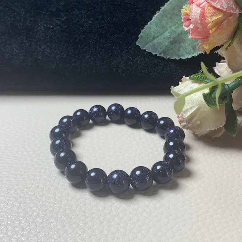 Natural Blue Sand 10mm Beads Women's Jade Bracelet Jewelry Lucky Exorcise Evil Spirits Safety Amulet Bracelet Jade Fine Jewelry