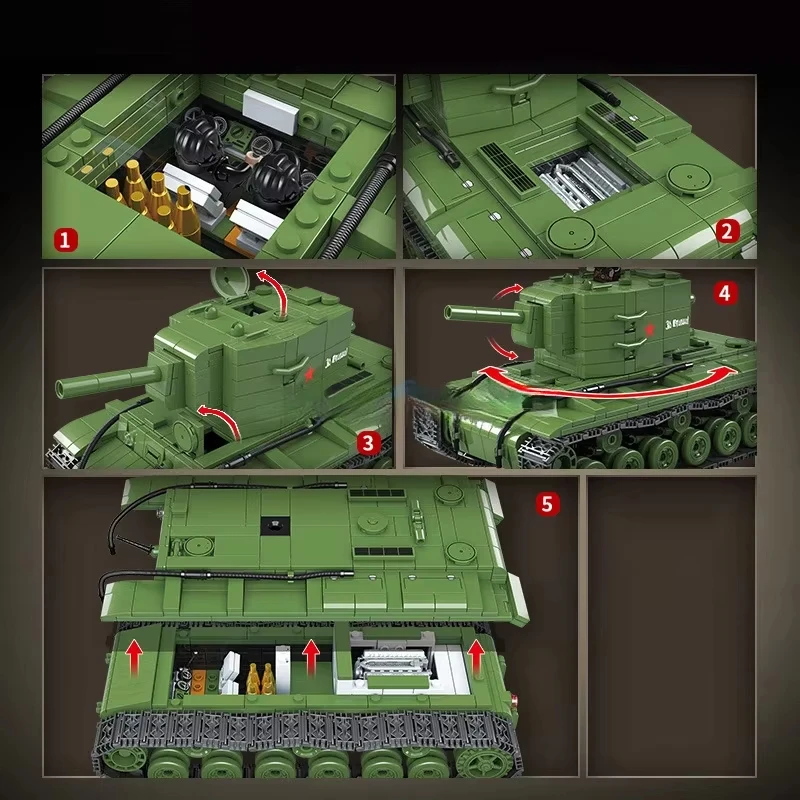 1180 قطعة MOC الحرب العالمية الثانية العسكرية KV-2 دبابة ثقيلة اللبنات لعبة جمع نموذج الأطفال لهدايا عيد الميلاد وأعياد الميلاد