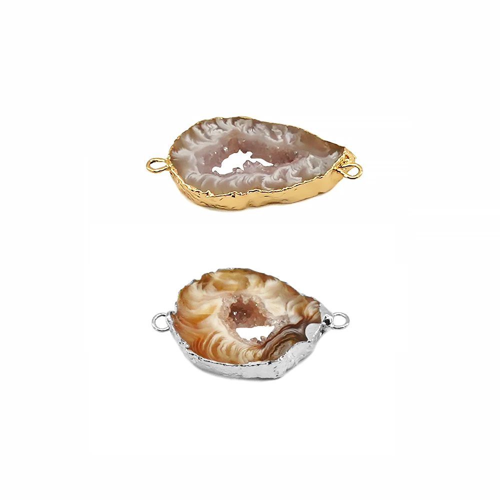 Irregualr-dijes conectores de piedra Druzy de geoda de ágata Natural para fabricación de joyería, accesorio para collar y pendientes DIY, color primario