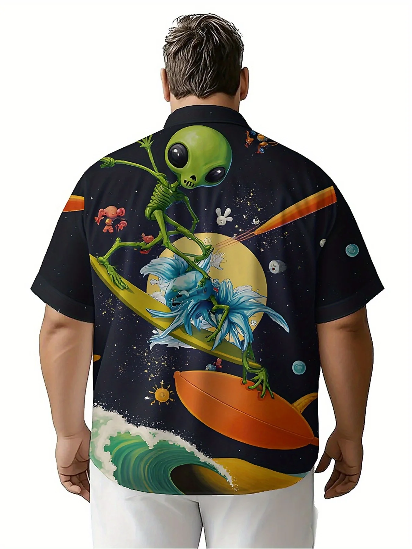 Men's Plus Size Hawaiian Shirts Star Surfers Pattern, Unisex Aloha Shirts,New Summer Tops Tee,streetwear