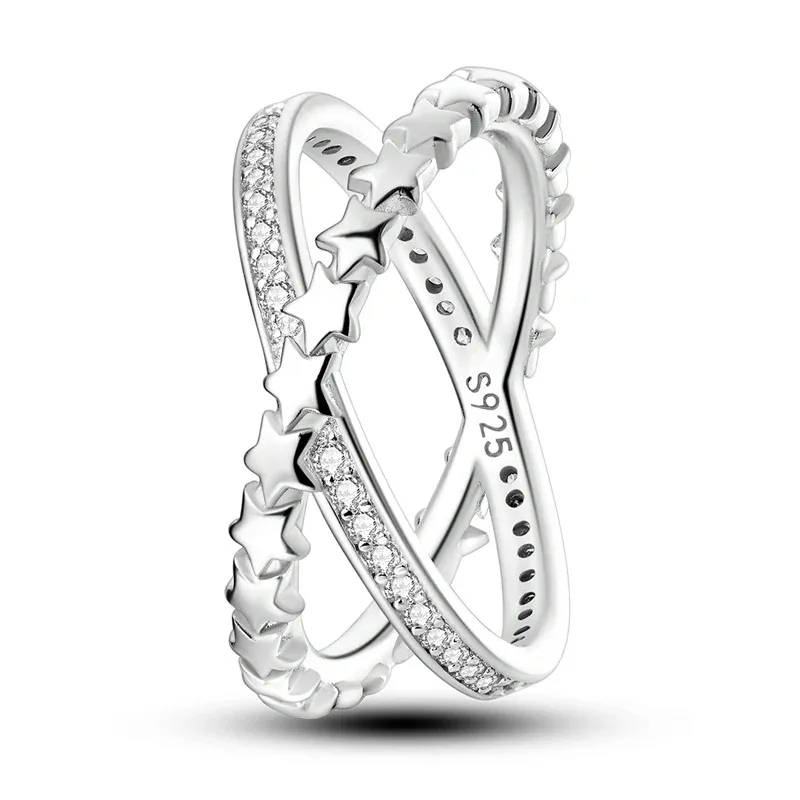 2024 New 925 Silver Shooting Stars Open Ring Zircon Shining Ring Original S925 Finger Wedding Ring DIY Women Fine Jewelry Gift