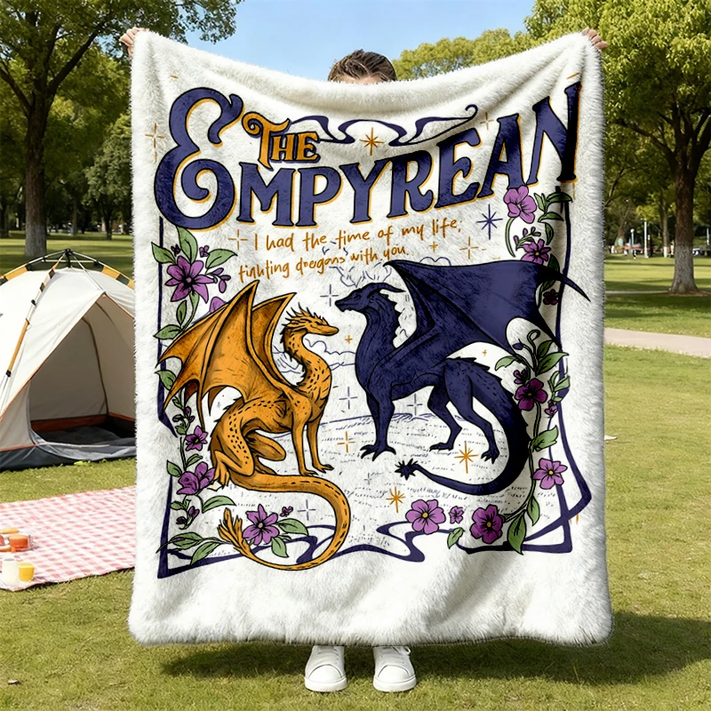 The Empyrean Fourth Wing Flannel Blanket, Dragon Riders Flannel Throw, Tairn and Andarna Romantasy