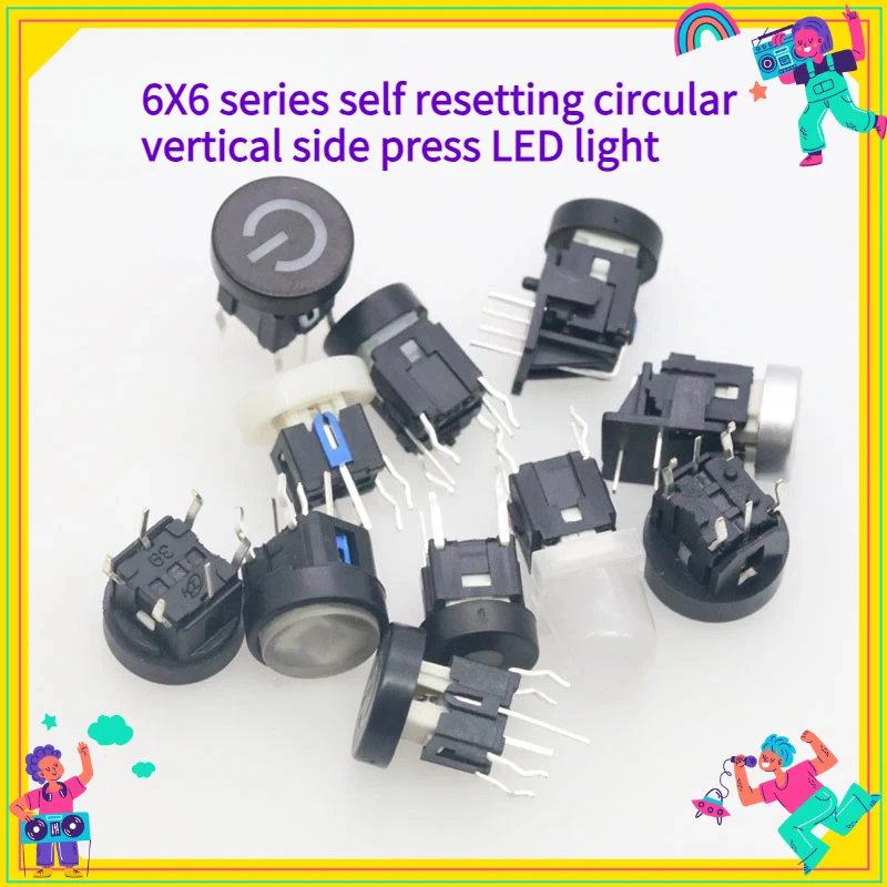 

2PCS 6X6 Series LED Light Button Self Resetting Vertical Side Press Light Touch Switch Power Button Circular Design