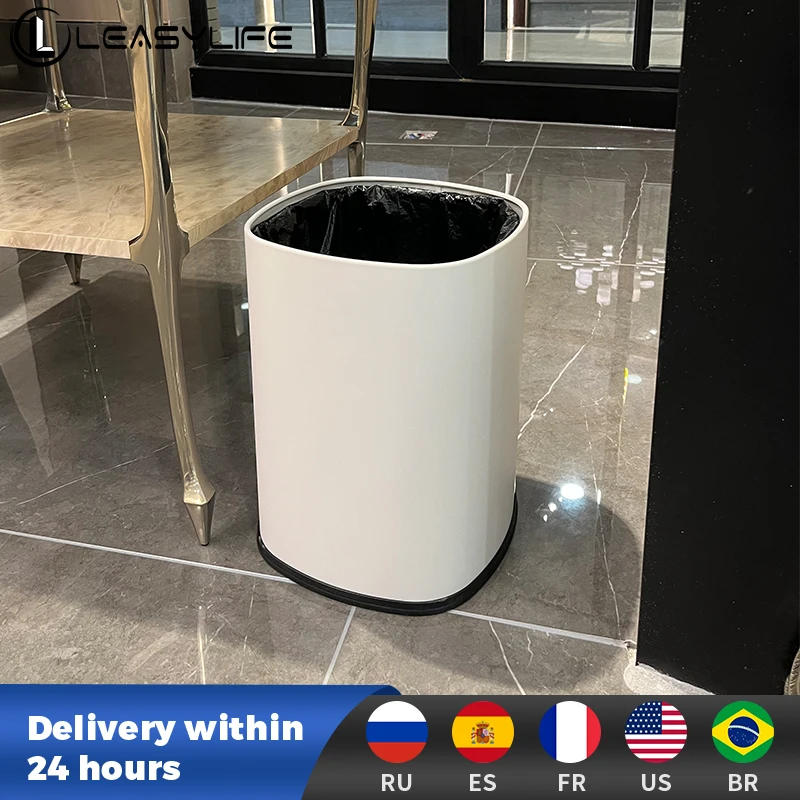 15L Large Capacity Metal Trash Can Flame retardant trash can Double Layer 10L Without Lid Waste Bin Dustin For kitchen Bathroom