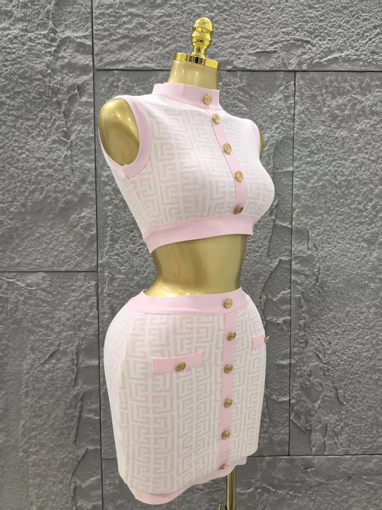 Ensemble de bandes de luxe de haute qualité, 2 pièces, rose, noir, pour filles, ensemble de rue, moulant, fête d'anniversaire, haut court, jupe Slim