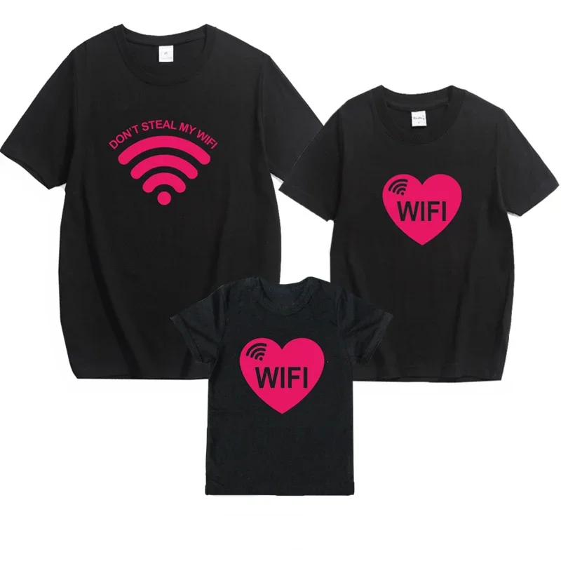 Don't Steal My Wifi T-Shirt Family Matching Outfits Dady Mommy and Baby Short Sleeve Cotton T Shirt Gift