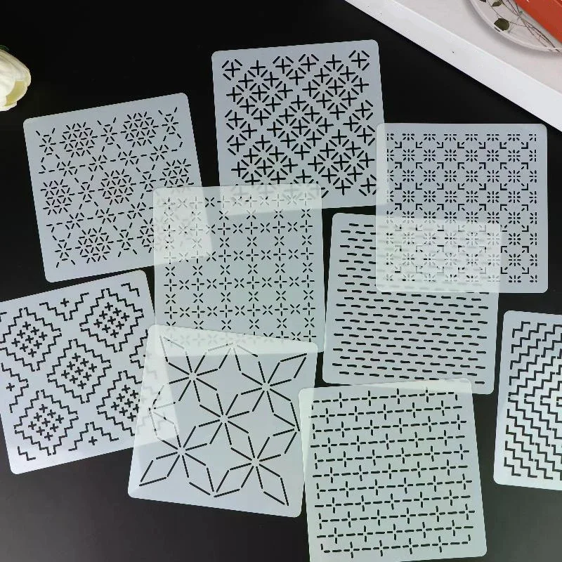 Reusable 9/32Pcs Embroidery Template DIY Geometric Patchwork Stencil PET Stencil Handmade Embroidery Handicraft Tools