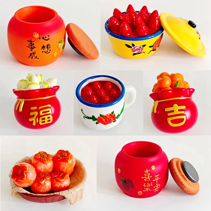Strawberry cake ceramic jar persimmon Handmade painted 3D Fridge Magnets Tourism Souvenirs Refrigerator Magnetic Stickers Gift