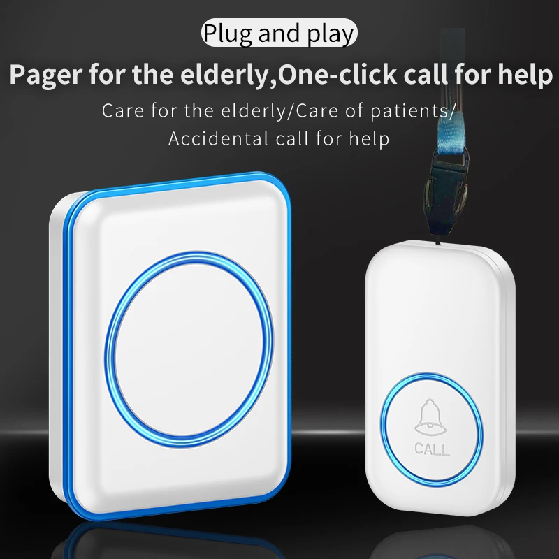 

CACAZI Caregiver Pager Wireless SOS Call Button Nurse Call Alert Patient Help System for Home Elderly Emergency Call with Sling