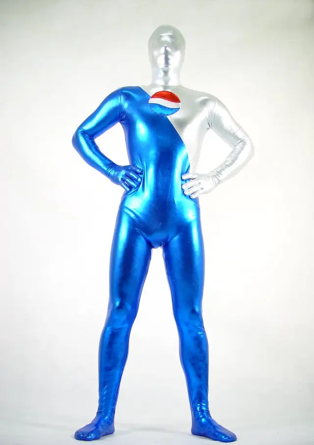 

Blue And Silver Shiny Zentai Pepsiman Costume for Halloween Events Party Bodysuit