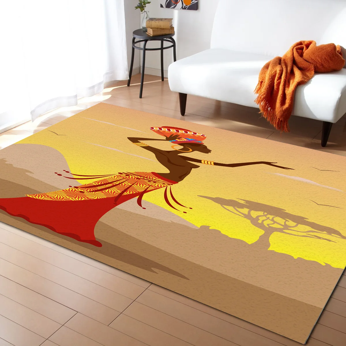 

African Women's Orange Ethnic Style Living Room Floor Mat Children's Room Bedroom Bedside Carpet Kitchen Door Mat