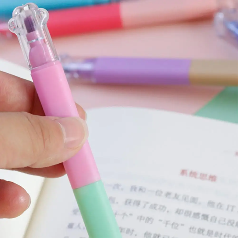 Двухсторонний хайлайтер, 6 шт., набор двухсторонних хайлайтеров с колпачками в виде кошачьих лап, разноцветные быстросохнущие колпачки для учебы