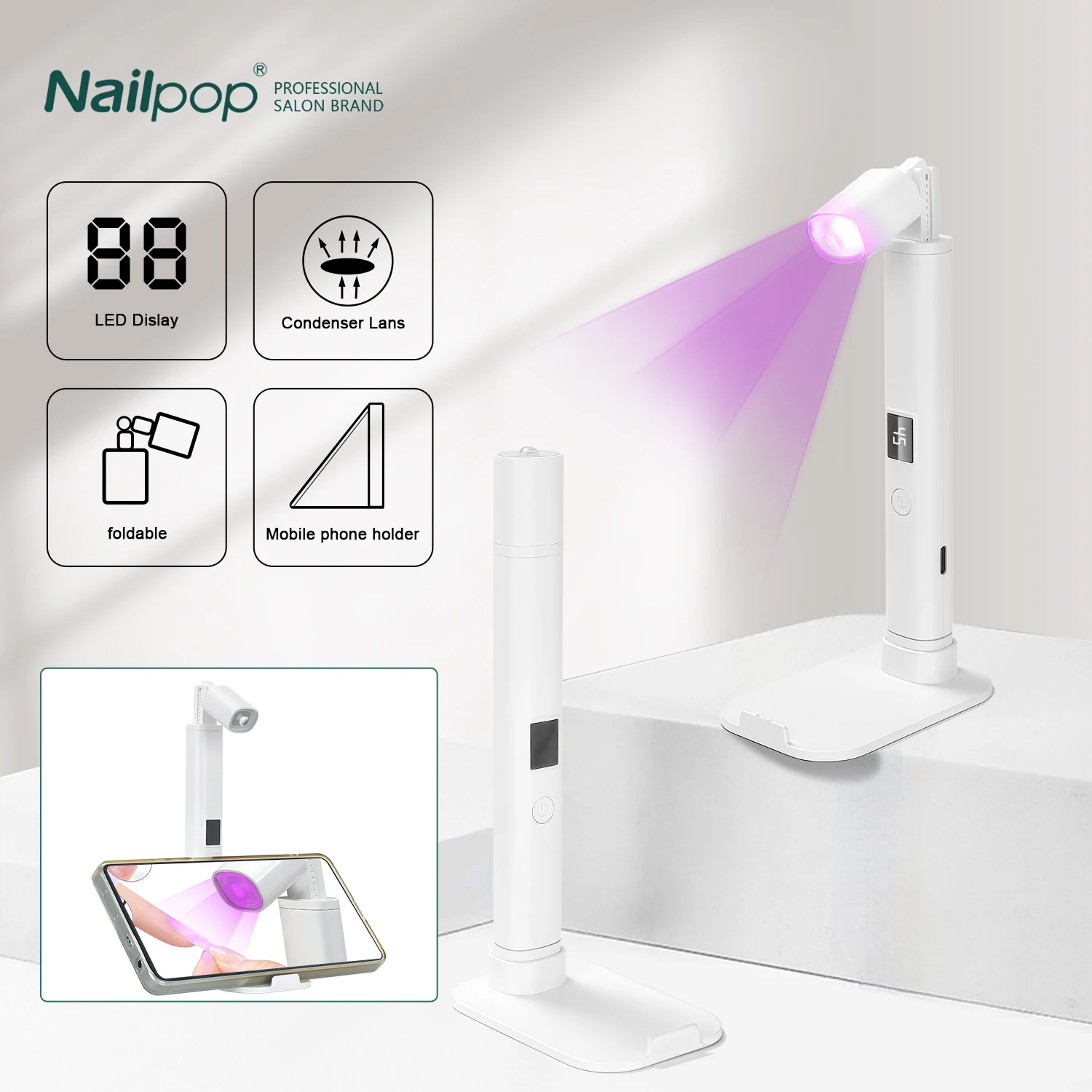 Multifunctionele UV LED-nagellamp met siliconen stempels en standaard Draagbaar voor gellak Drogen Manicure Nail Art Design Thuisgebruik