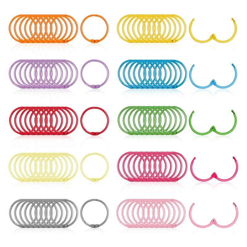 A19E-100PCS Binder Rings With 1 Clear Organizer Box - 1 1/5 Inch Colorful Metallic Loose Leaf Paper Rings