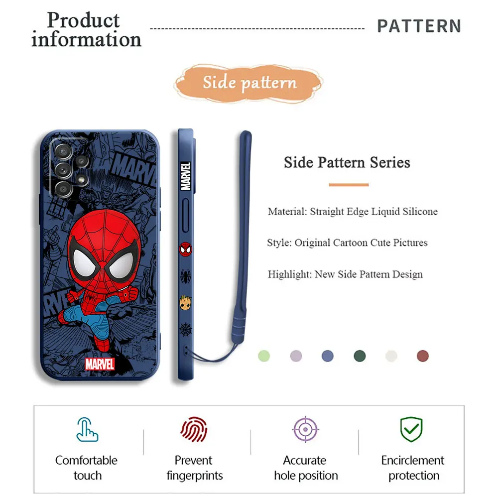 Cover liquida quadrata Marvel spiderman Groot custodia per telefono per Samsung Galaxy A50 A05S A20 A03 A51 A20s A02s A71 4G A10 A04 A70