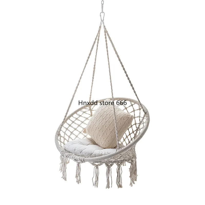 Outdoor handmade cotton rope hanging chair balcony cradle chair indoor fringed swing