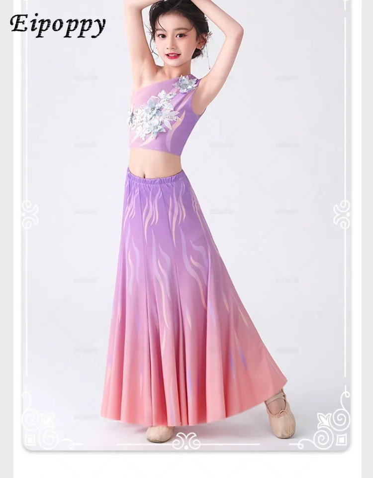 ชุดใส่ออกกำลังกายสำหรับเด็กผู้หญิงชุดสำหรับการแสดงเต้นรำชุดสอบศิลปะ