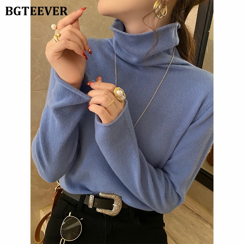 BGTEEVER Stylish Full Sleeve Women Turtleneck Sweaters Jumpers Autumn Winter Warm Slim Female Knitted Pullovers Ladies Knitwear