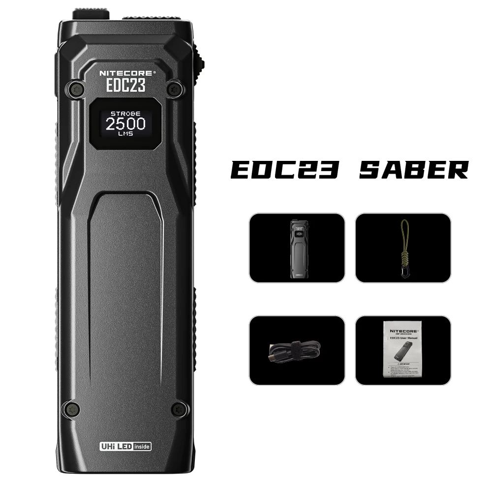 Original Nitecore EDC23 SABER 2500 Lms Ultra Slim Pocket UHi 25 LED Rechargeable Tactical Flashlight Throw of 280 Meters Camping
