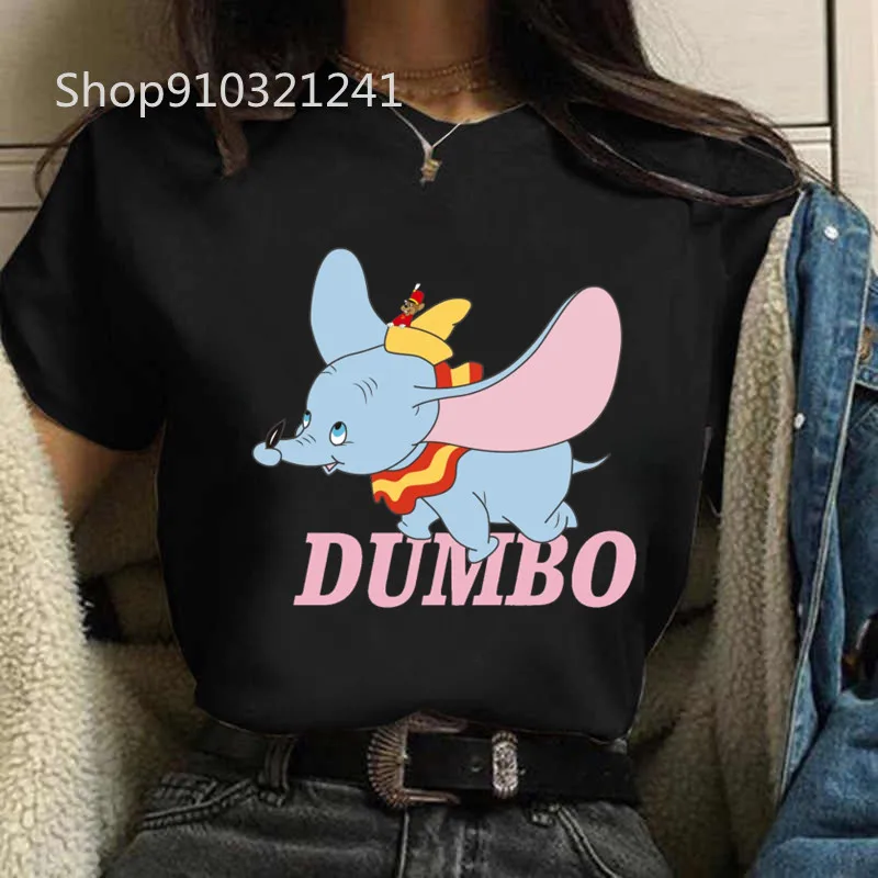 Women Anime Cute Dumbo T Shirt Printed Cartoon Graphic T Shirts O-Neck Short Sleeve T-shirt Summer Harajuku Femme Tops Clothing