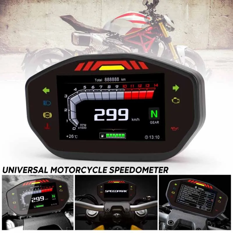 Motorcycle Lcd Rpm Digital Display Odometer Speedometer W/Backlight 14000RPM