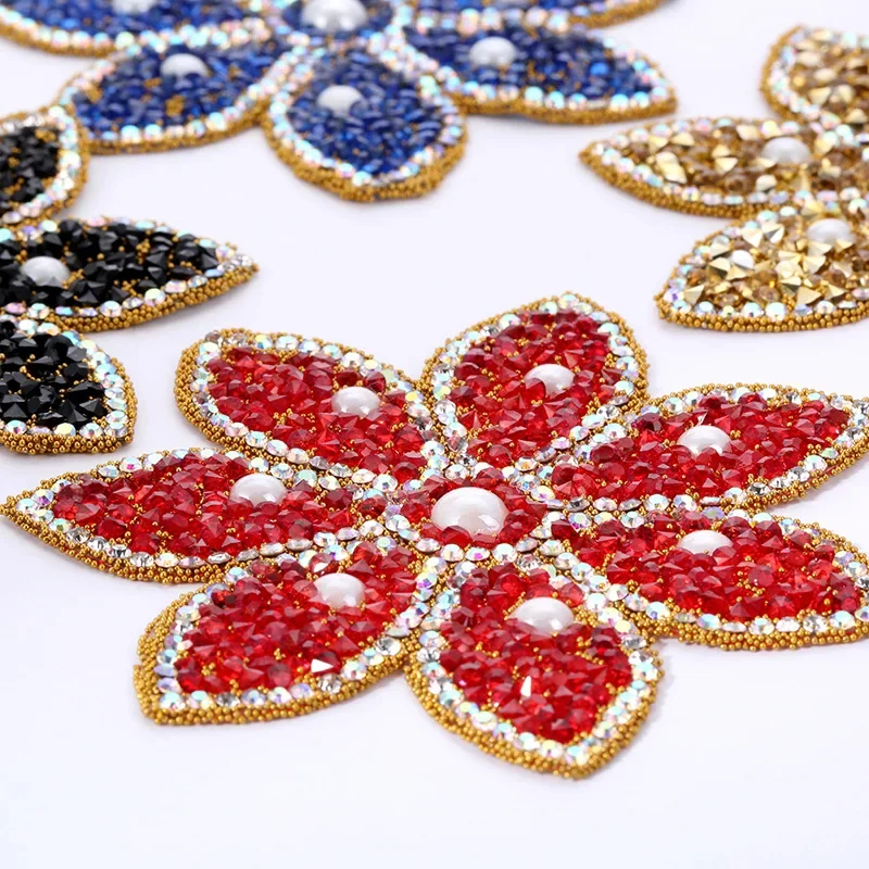 Flowers Rhinestone Sequin Patches for Clothing Iron on Stripes Stickers Crystal Applique Dress Iron-on Clothes Thermo Adhesive